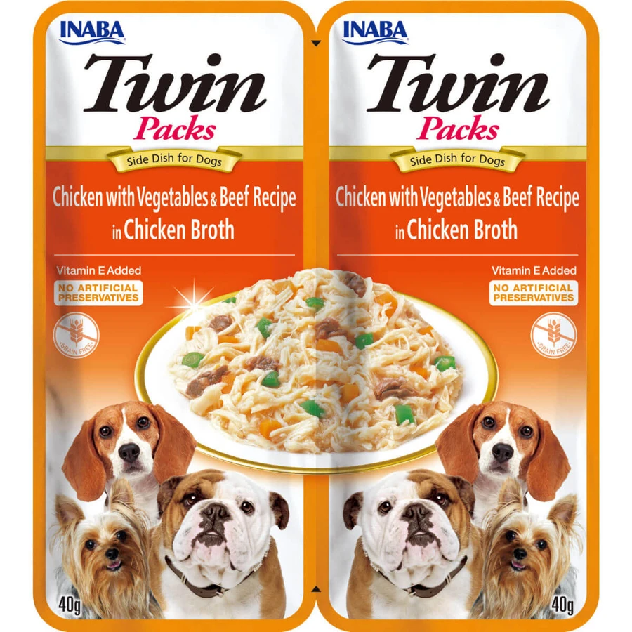 INABA Churu Dog Twin, XS-XL, Chicken and Beef, sachet grain-free wet dog food, (in soup), 80g