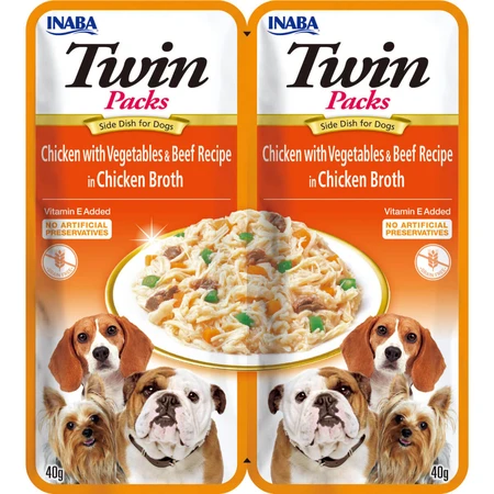 INABA Churu Dog Twin, XS-XL, Chicken and Beef, sachet grain-free wet dog food, (in soup), 80g