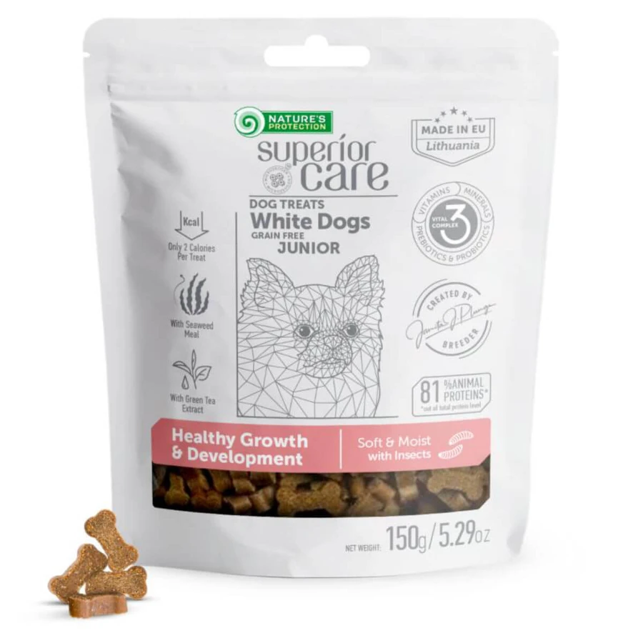 NATURES PROTECTION Superior Care Gezonde Groei & Ontwikkeling, XS-XL, Insecten, functionele graanvrije beloningszak voor jonge honden, 150g