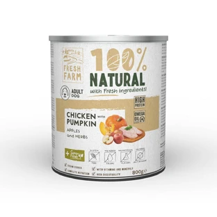 FRESH FARM Coarse, XS-XL, Huhn und Kürbis, getreidefreies feuchtes Hundefutter in Dosen, (Pastete), 800g