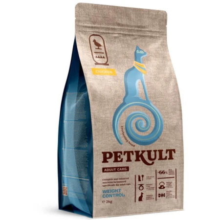 PETKULT Adult Care Weight Control, Chicken, dry cat food, obesity, 2kg