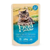 SAM'S FIELD True Meat Fillets, Pescado blanco, sobre de comida húmeda para gatos sin cereales, (en salsa), 85g
