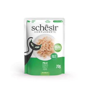 SCHESIR Complemento En Jalea, Pollo, sobre comida húmeda para gatos, (en aspic), 70g