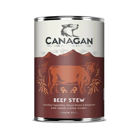 CANAGAN Beef Stew, XS-XL, Carne de vacuno, comida húmeda en lata sin cereales para perros jóvenes y adultos, (en sopa), 400g