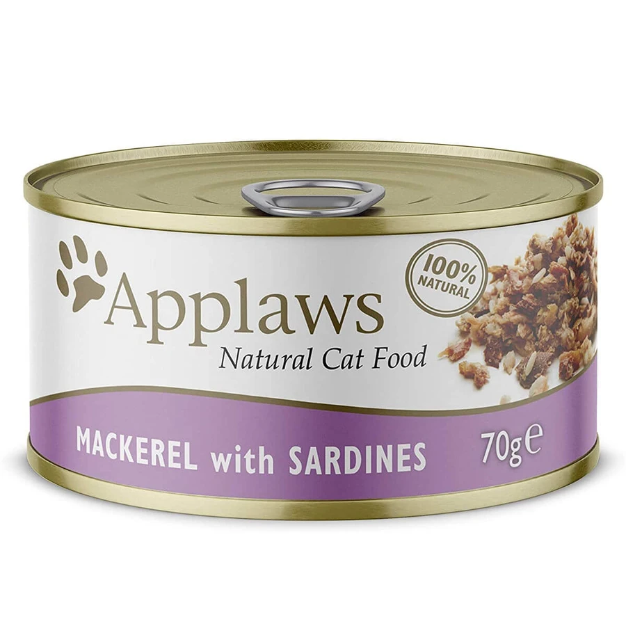 APPLAWS, Filete de Caballa y Sardinas, comida húmeda en lata, (en sopa), 70g