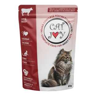 CAT JOY, Rundvlees, zakje nat kattenvoer, (in saus), 85g