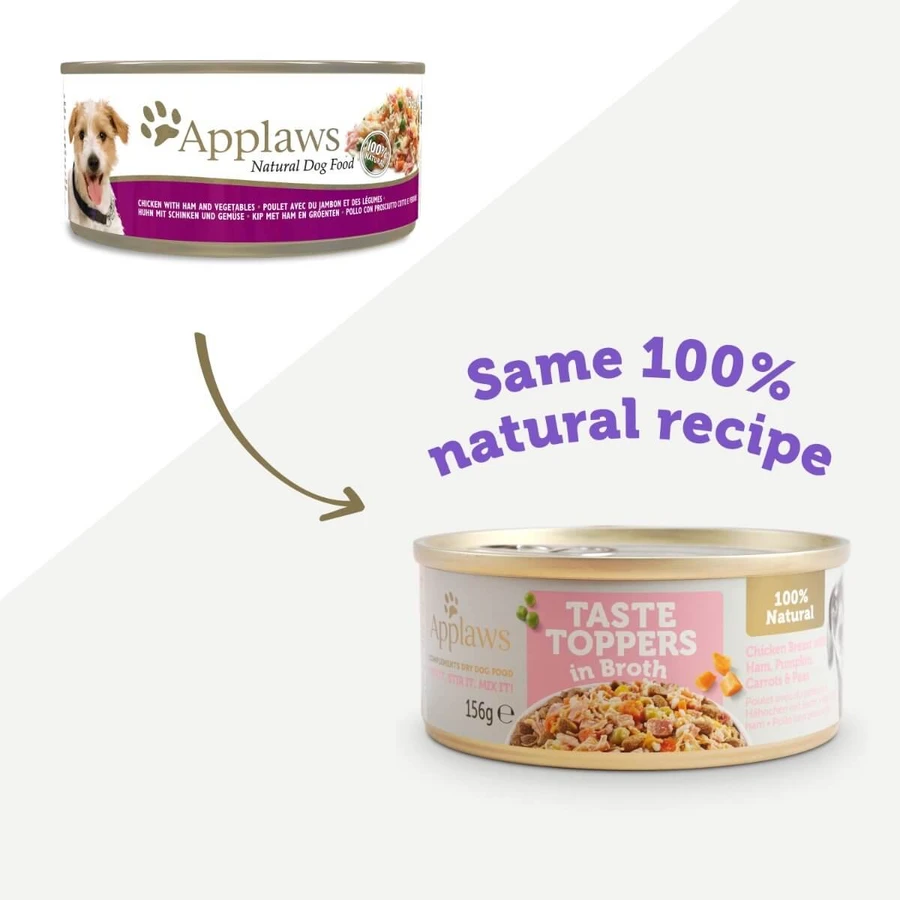 APPLAWS, Poulet, jambon et légumes, nourriture humide en conserve pour chiens, (en soupe), 156g