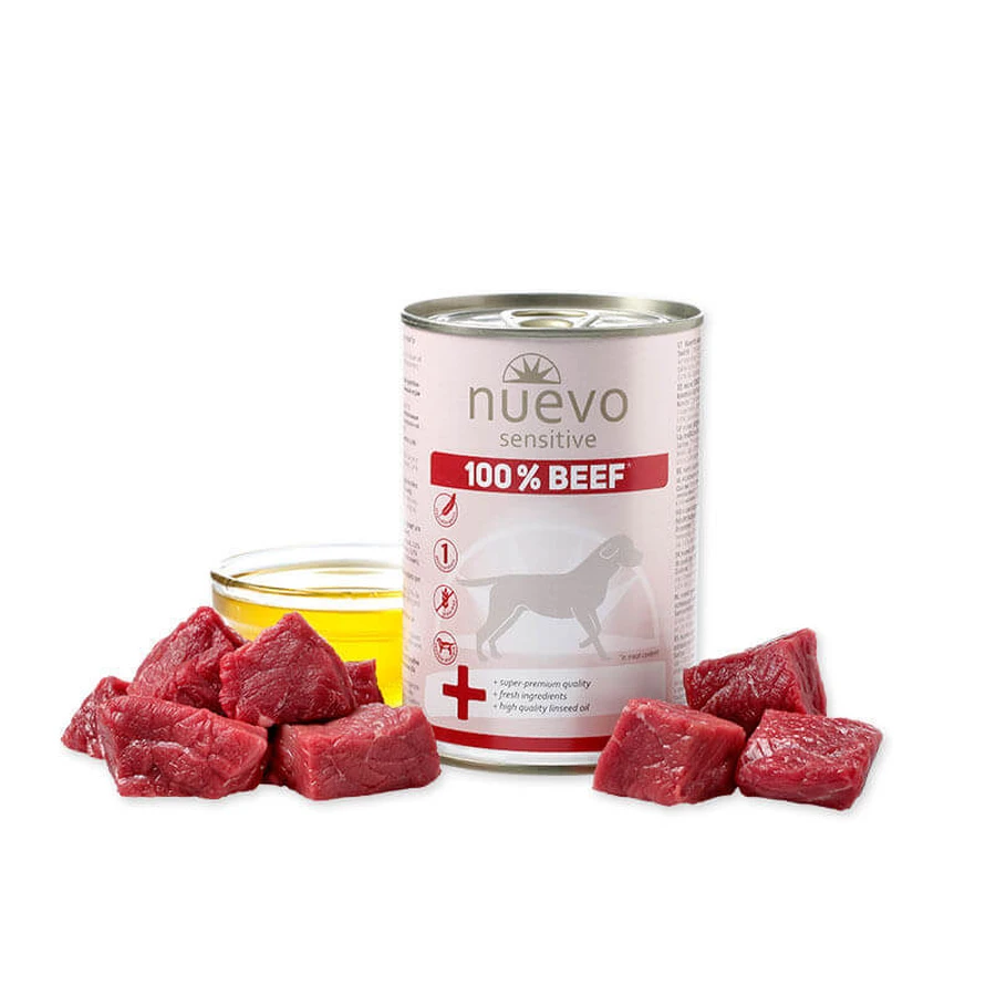 NUEVO Sensitive 100% Rind, XS-XL, Rind, Dose, getreidefreies Nassfutter mit einem Protein für Hunde mit Allergien, (in Aspik), 400g