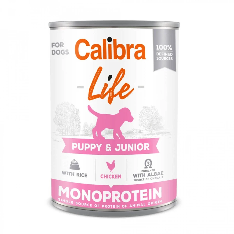 CALIBRA Life Puppy&Junior, XS-XL, Chicken and Rice, canned single protein wet food for junior dogs, (pate), 400g
