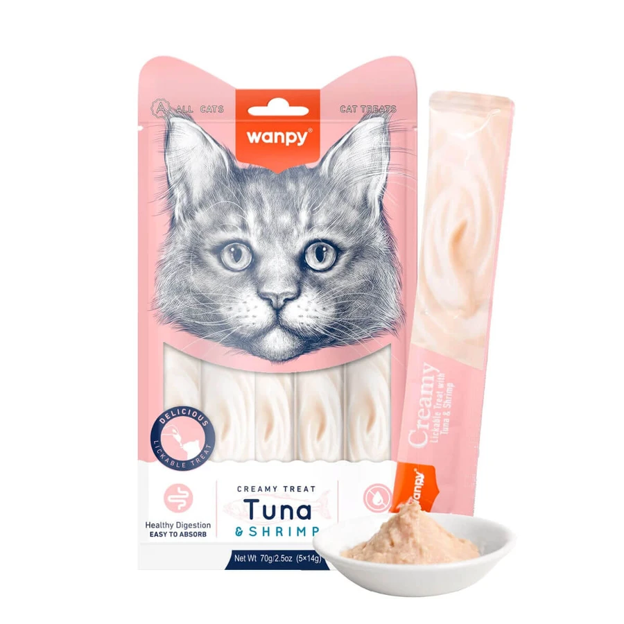 WANPY Creamy Treat, Tuna and Shrimps, cat reward bag, (puree), 70g