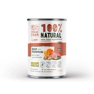 FRESH FARM Coarse, XS-XL, Boeuf et potiron, nourriture humide en conserve sans céréales pour chiens, (pâté), 400g