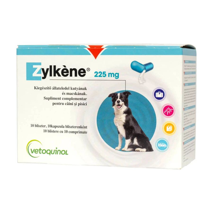 VETOQUINOL Zylkene 225mg, M-XL, suplemento para el sistema nervioso y calmante para perros, caja, 10 cápsulas