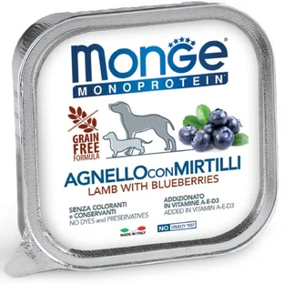 MONGE Monoprotein, XS-XL, Lam en Cranberry, enkelvoudig eiwit graanvrij nat hondenvoer, (paté), 150g