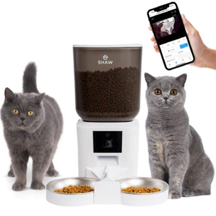 SHAW Smart, automatic dog and cat feeder, 2 round bowls, programmable, mobile app, PVC, white, XS-S(7l)