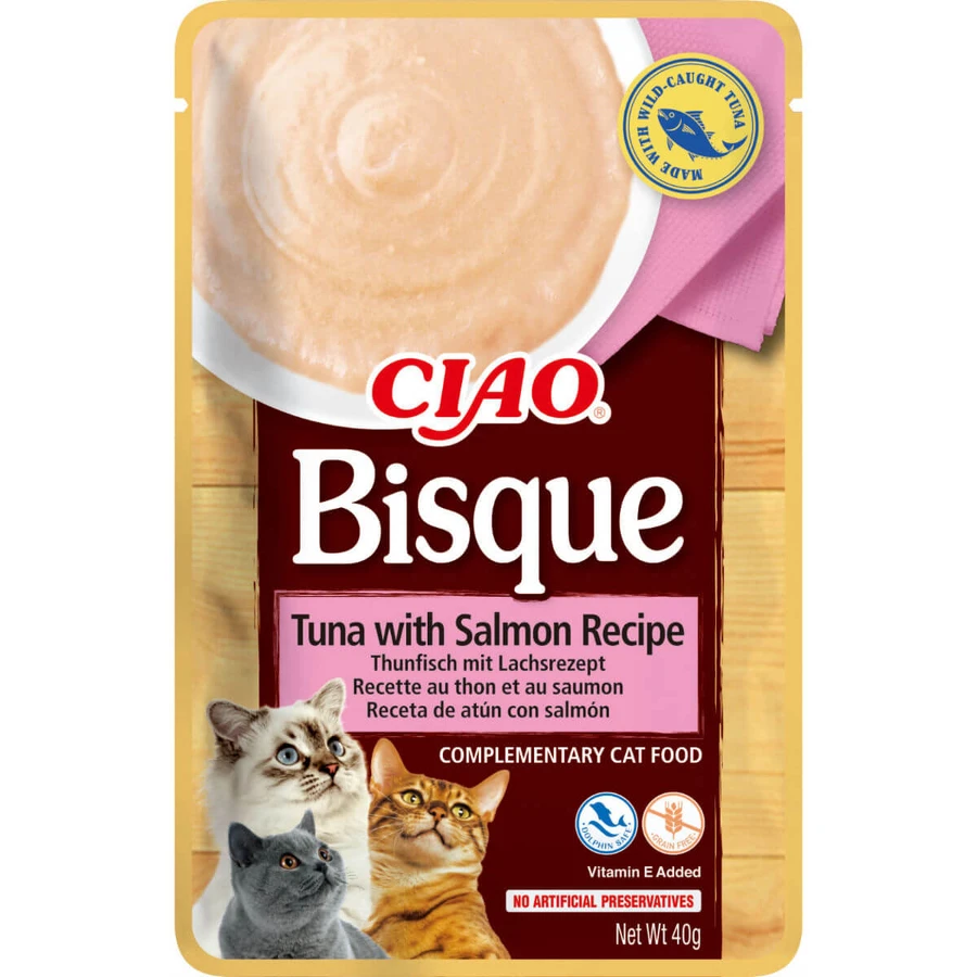 INABA Churu Bisque, tonijn en zalm, graanvrij kattenvoer, (puree), 40g