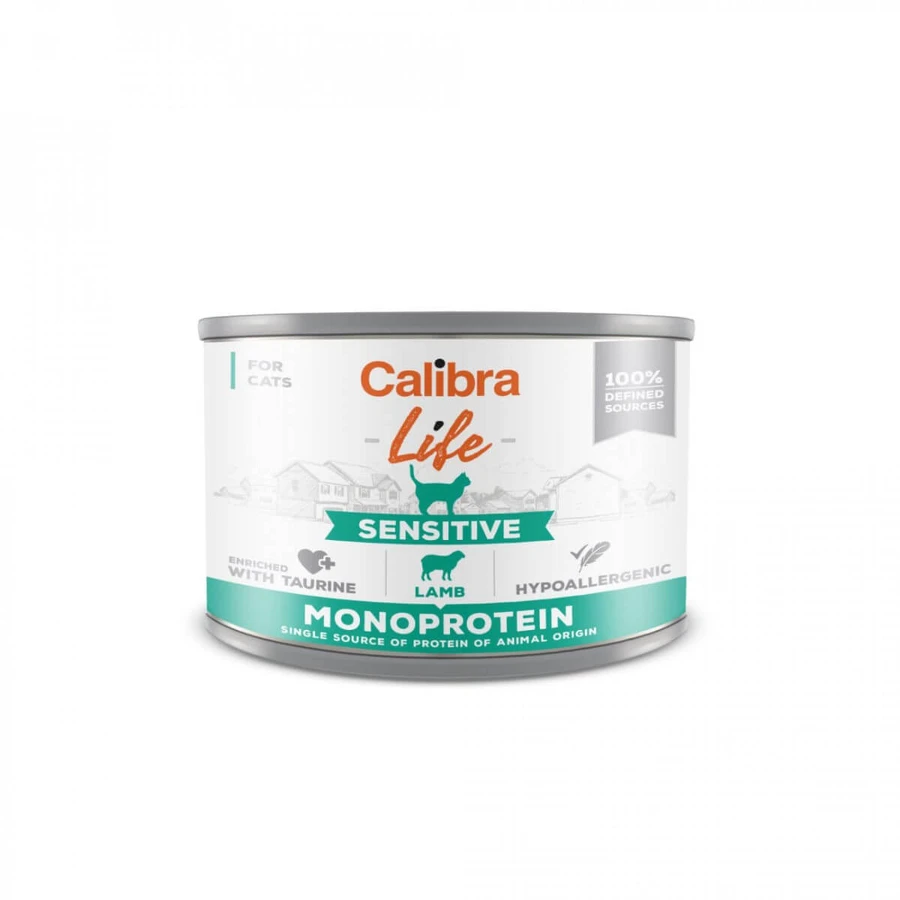 CALIBRA Life Sensitive, Agneau, nourriture humide en conserve sans céréales pour chats, (pâté), 200g