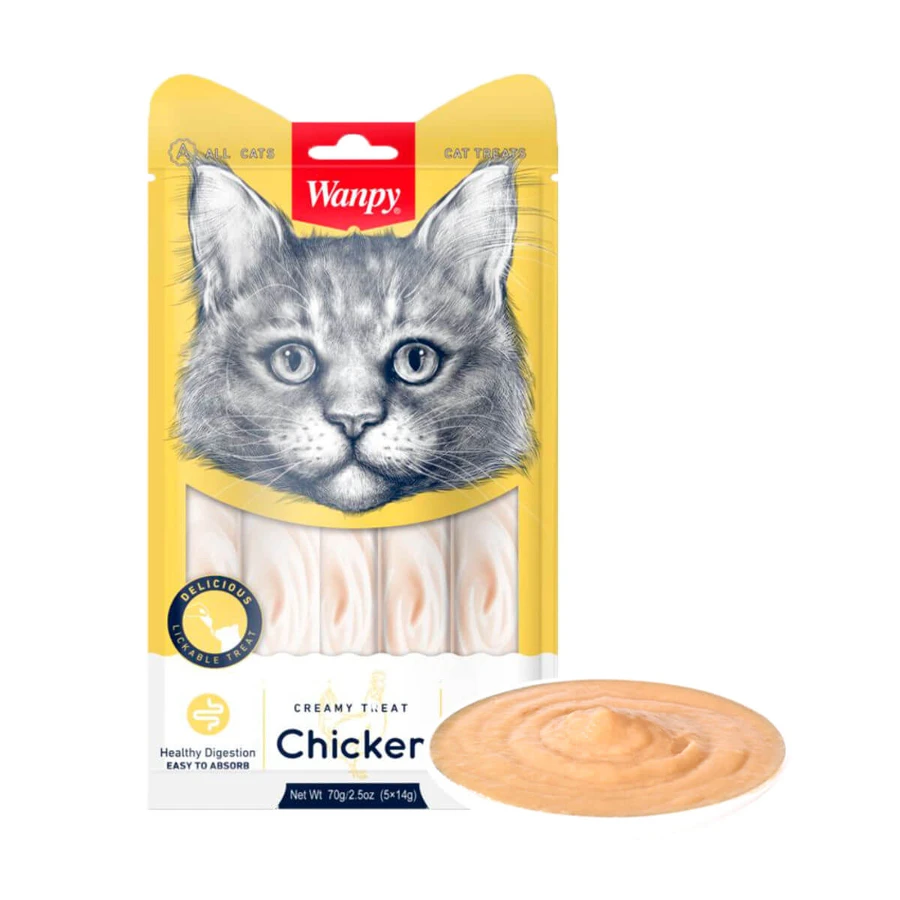 WANPY Creamy Treat, Chicken, single protein cat reward bag, (puree), 70g