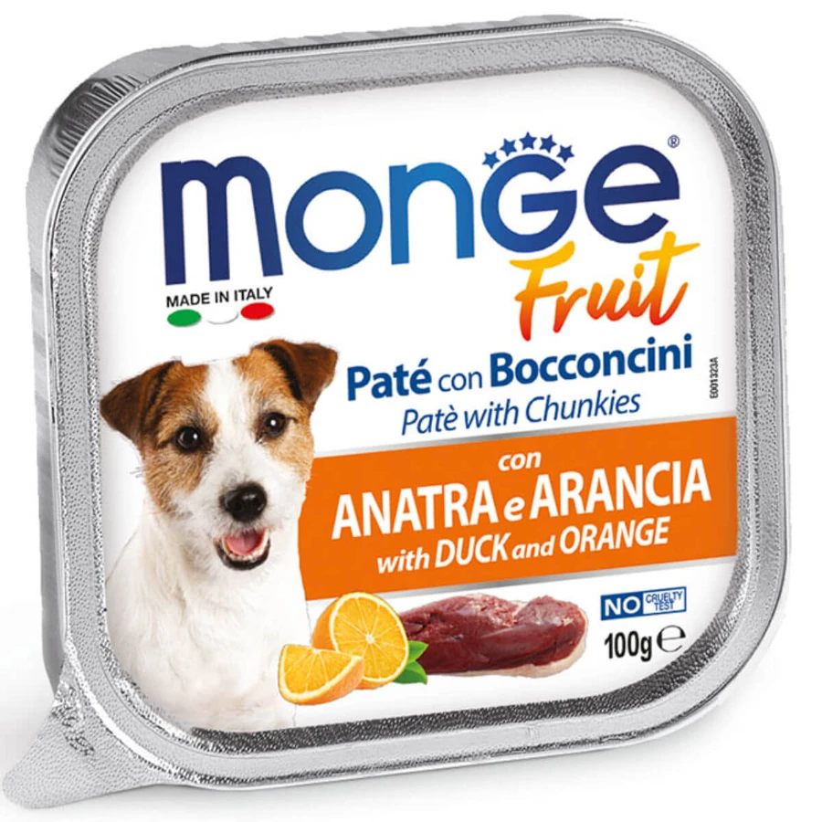 MONGE Fruit, XS-XL, Duck and Orange, grain-free moist dog food, (in own juice), 100g