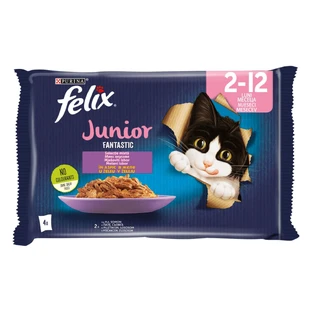 PURINA Felix Fantastic Junior, Chicken, mixed pack, sachet wet food for junior cats, (in aspic), 85g x 4