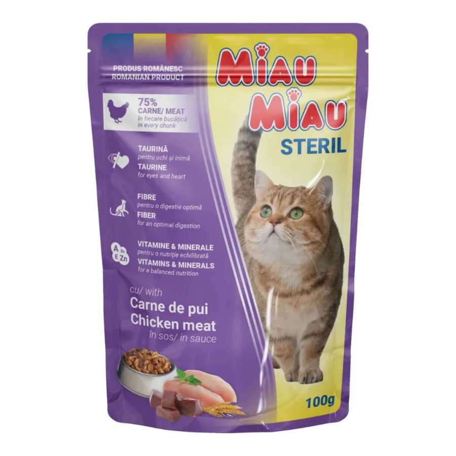 MIAU MIAU Sterilized, Huhn, Beutel Nassfutter für sterilisierte Katzen, (in Sauce), 100g