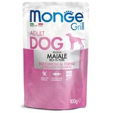 MONGE Grill, XS-XL, Cerdo, bolsita comida húmeda para perros, (en su propio jugo), 100g