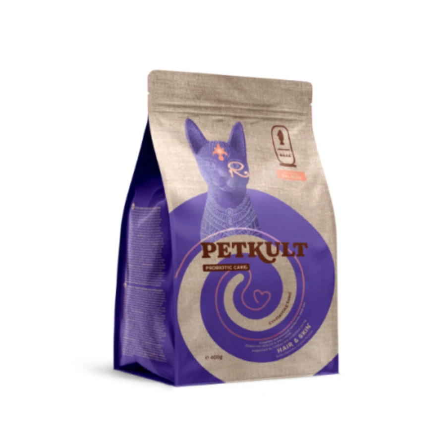 PETKULT Probiotic Care Hair & Skin, Salmon and Trout, dry cereal-free food for cats, skin & fur, digestive system, 400g