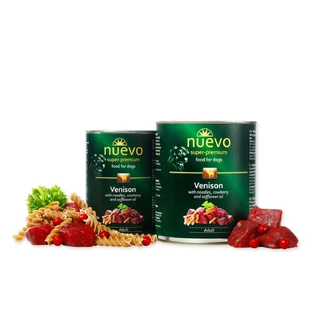 NUEVO Chicken, Noodles, Cranberry and Safflower Oil, XS-XL, canned wet dog food, (pate), 400g