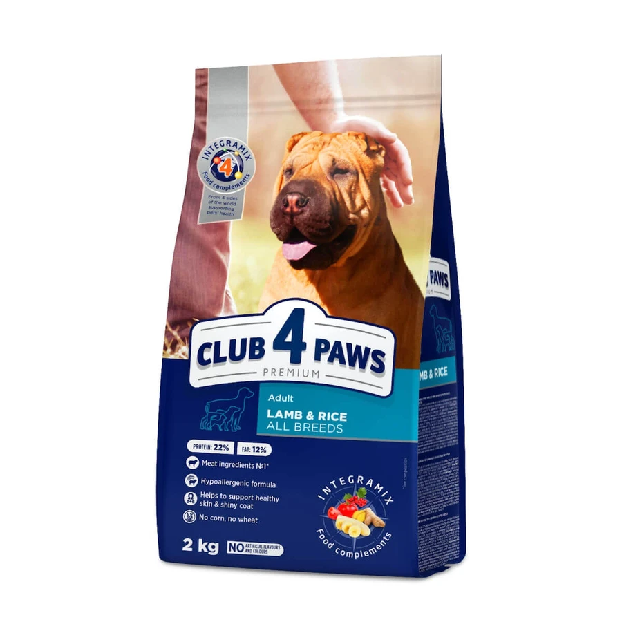 CLUB 4 PAWS Premium, XS-XL, Lam en Rijst, droogvoer voor honden, allergieën, 2kg