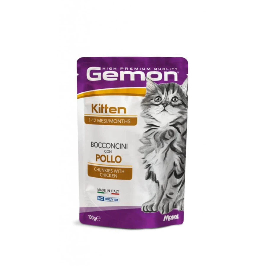 GEMON Kitten, Huhn, Portionsbeutel getreidefreies Nassfutter für junge Katzen, (in Aspik), 100g