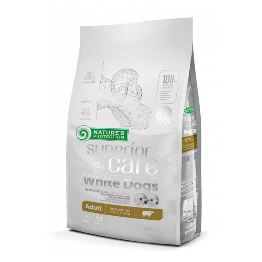 NATURES PROTECTION Superior Care Superior Care Perros Blancos Small&Mini, Cordero, alimento seco para perros, reducción de manchas marrones en perros blancos, 1,5kg