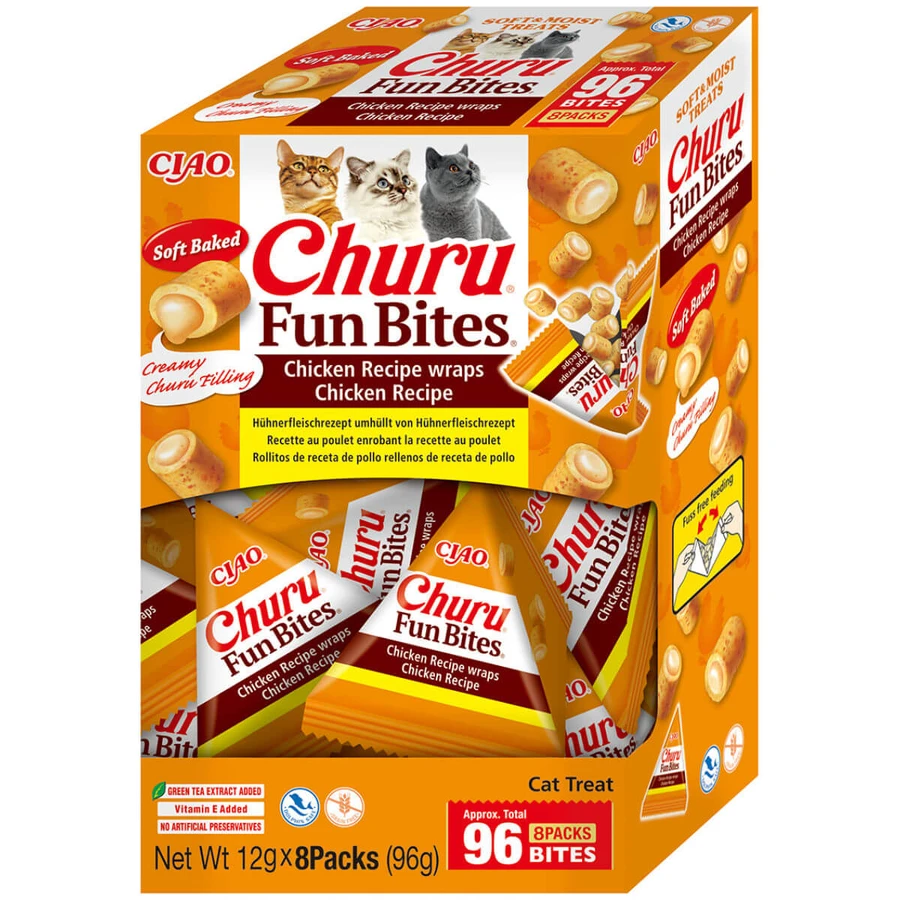 INABA Churu Churu Fun Bites, Chicken, cereal-free reward box cats, 96g