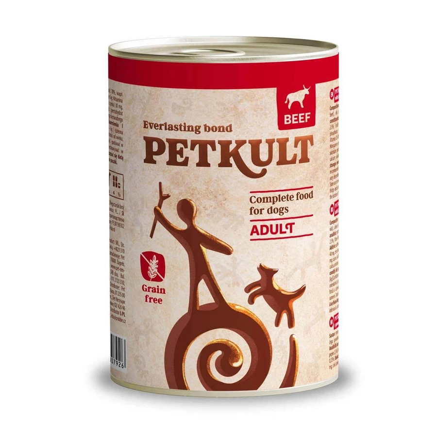 PETKULT Grain Free Adult, Rund, graanvrij natvoer in blik voor honden, 400g