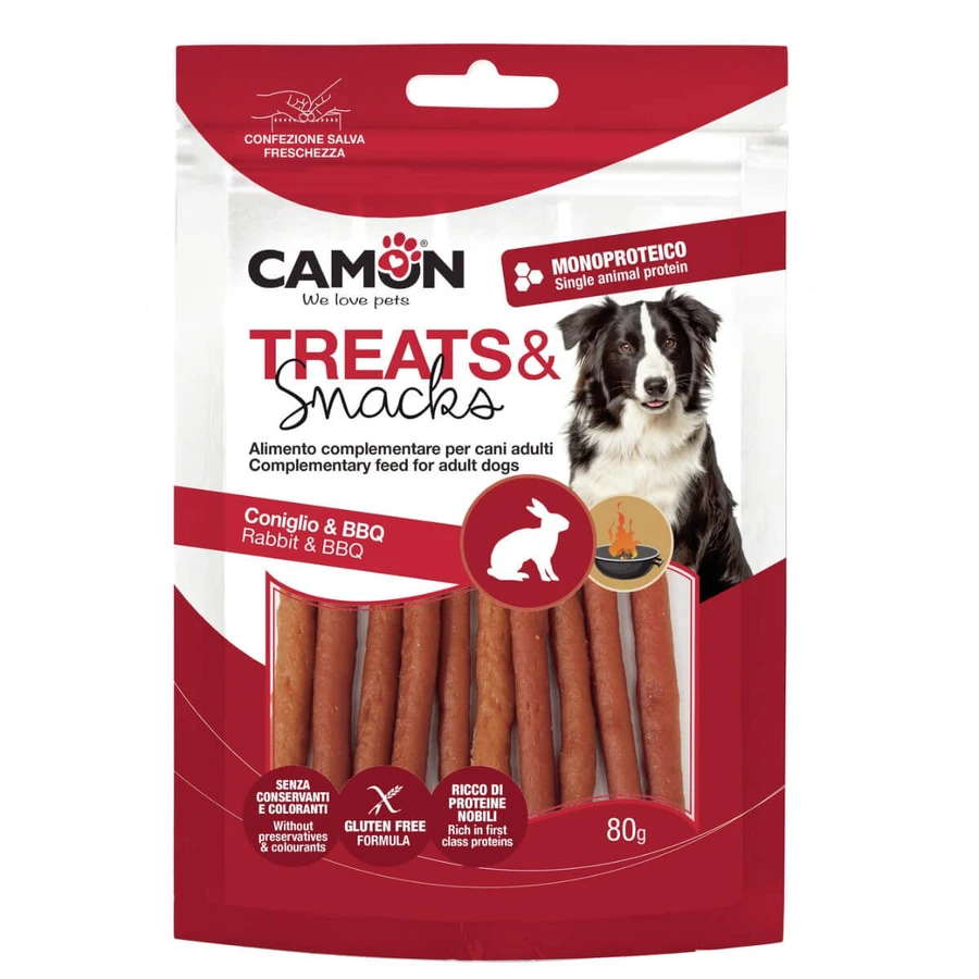 CAMON Sticks Kaninchen & BBQ, XS-XL, Kaninchen, Hundebelohnungsbeutel, 80g