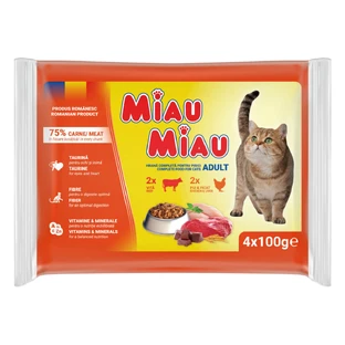 MIAU MIAU Mixed, Beef and Chicken, sachet de nourriture humide pour chats, (en sauce), multipack, 100g x 4pcs