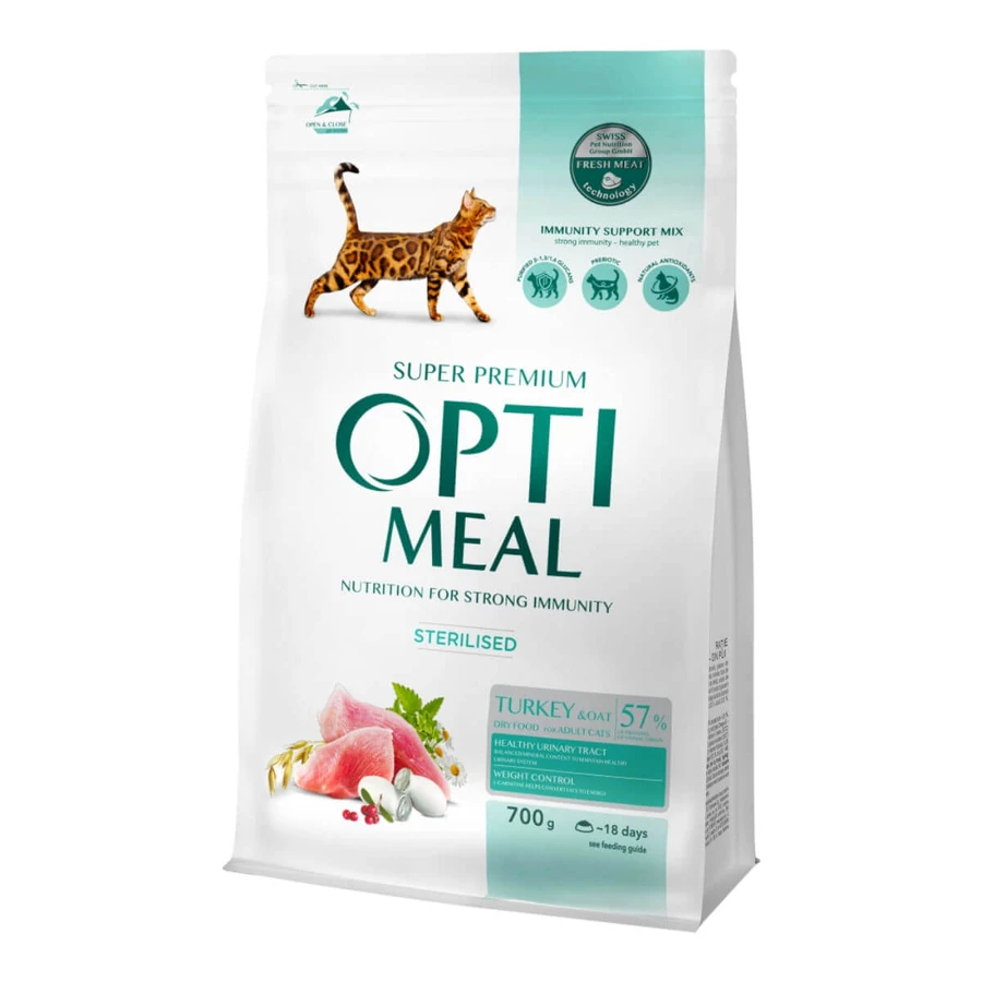 OPTIMEAL Sterilized, Turkey, nourriture sèche pour chats stérilisés, 700g