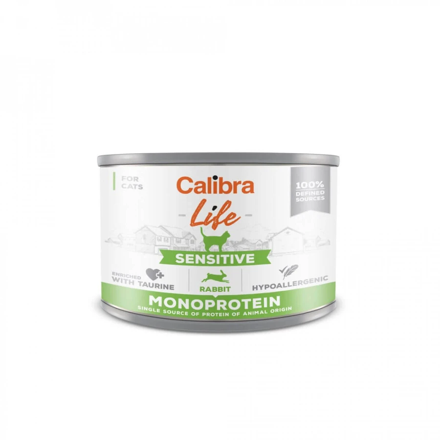 CALIBRA Life Sensitive, Kaninchen, Dosenfutter mit nur einem Protein, getreidefreies Feuchtfutter für Katzen, Verdauungssystem, (Pastete), 200g