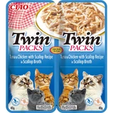 INABA Ciao Twin Packs, Tuna, Chicken and Scallops, sachet of moist grain-free cat food, (topping), 80g