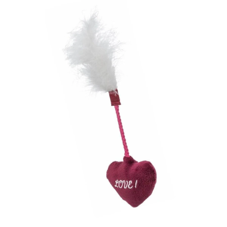 TRIXIE Coeur de la Saint-Valentin avec plumes, jouet interactif pour chat, herbe à chat, peluche, rouge, 20cm