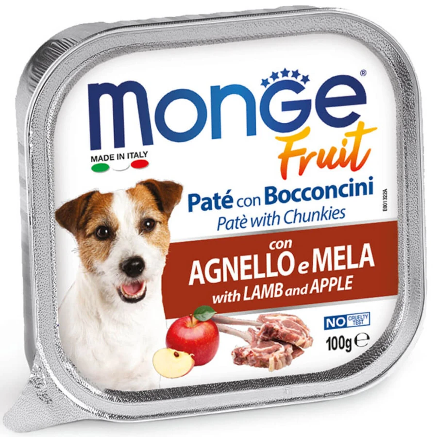 MONGE Fruit, XS-XL, Lamb and Apples, cereal-free wet dog food, (in own juice), 100g