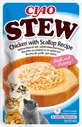 INABA Ciao Stew, Poulet et Coquilles Saint-Jacques, sachet de nourriture humide sans céréales pour chats, (en sauce), 40g