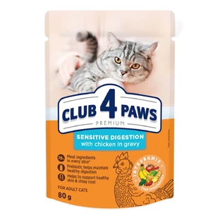 CLUB 4 PAWS Premium Sensitive Digestion, Kip, zakje nat kattenvoer, spijsverteringsstelsel, (in saus), 80g