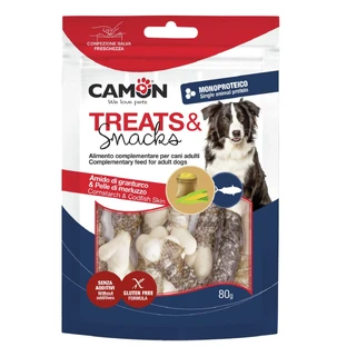 CAMON Codfish Codfish Skin & Cornstarch Bones, XS-XL, Morue, sac de récompense pour chiens, 80g
