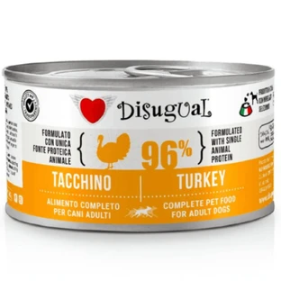 DISUGUAL Monoprotein, XS-XL, Turkey, nourriture humide en conserve sans céréales pour chiens, (pâté), 150g