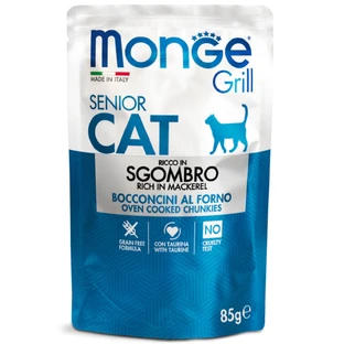MONGE Grill Senior, Mackerel, sachet grain-free wet food for senior cats, (in aspic), 85g