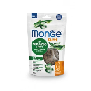 MONGE Gift Skin Support Skin Filled & Crunchy, Kabeljauw en Aloë Vera, graanvrij functioneel beloningszakje voor katten, huid & vacht, 60g