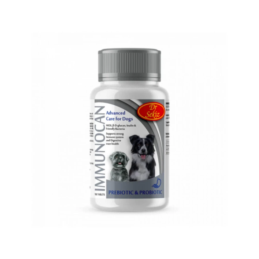 DR. SEKIZ Immunocan, supliment sistem imunitar, sistem digestiv & probiotice câini și pisici, flacon, 100 comprimate