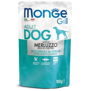MONGE Grill, XS-XL, Morue, sachet de nourriture humide pour chiens, (dans son propre jus), 100g