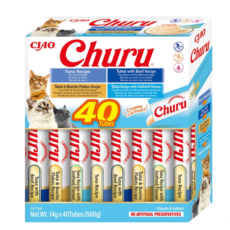 INABA Churu Churu Creamy Varieties, Tuna, cereal-free reward box cats, (puree), 560g
