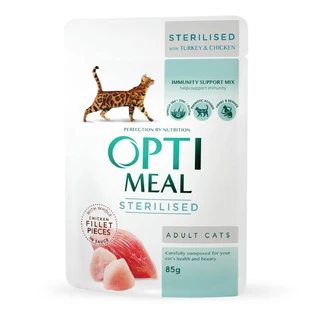 OPTIMEAL Sterilized, Chicken and Turkey, sachet de nourriture humide pour chats stérilisés, (en sauce), 85g