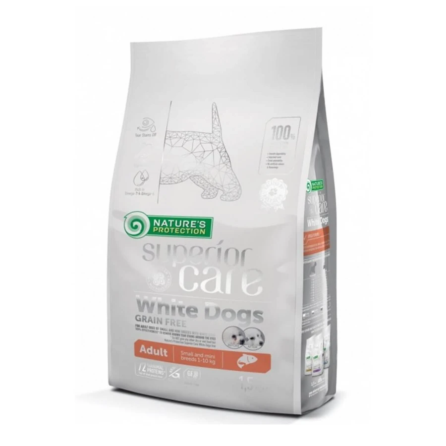 NATURES PROTECTION Superior Care Superior Care Perros Blancos Small&Mini, Salmón, pienso sin cereales, reducción de manchas marrones en perros blancos, 1,5kg